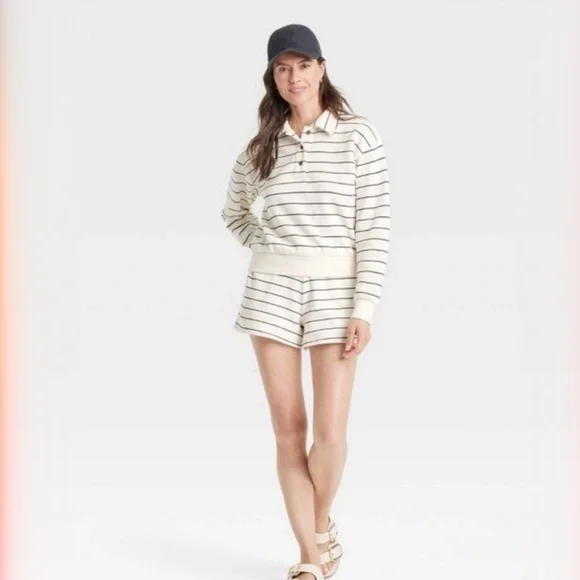 Universal Thread Long Sleeve Stripe Fleece Polo Sweatshirt - Picture 2 of 5